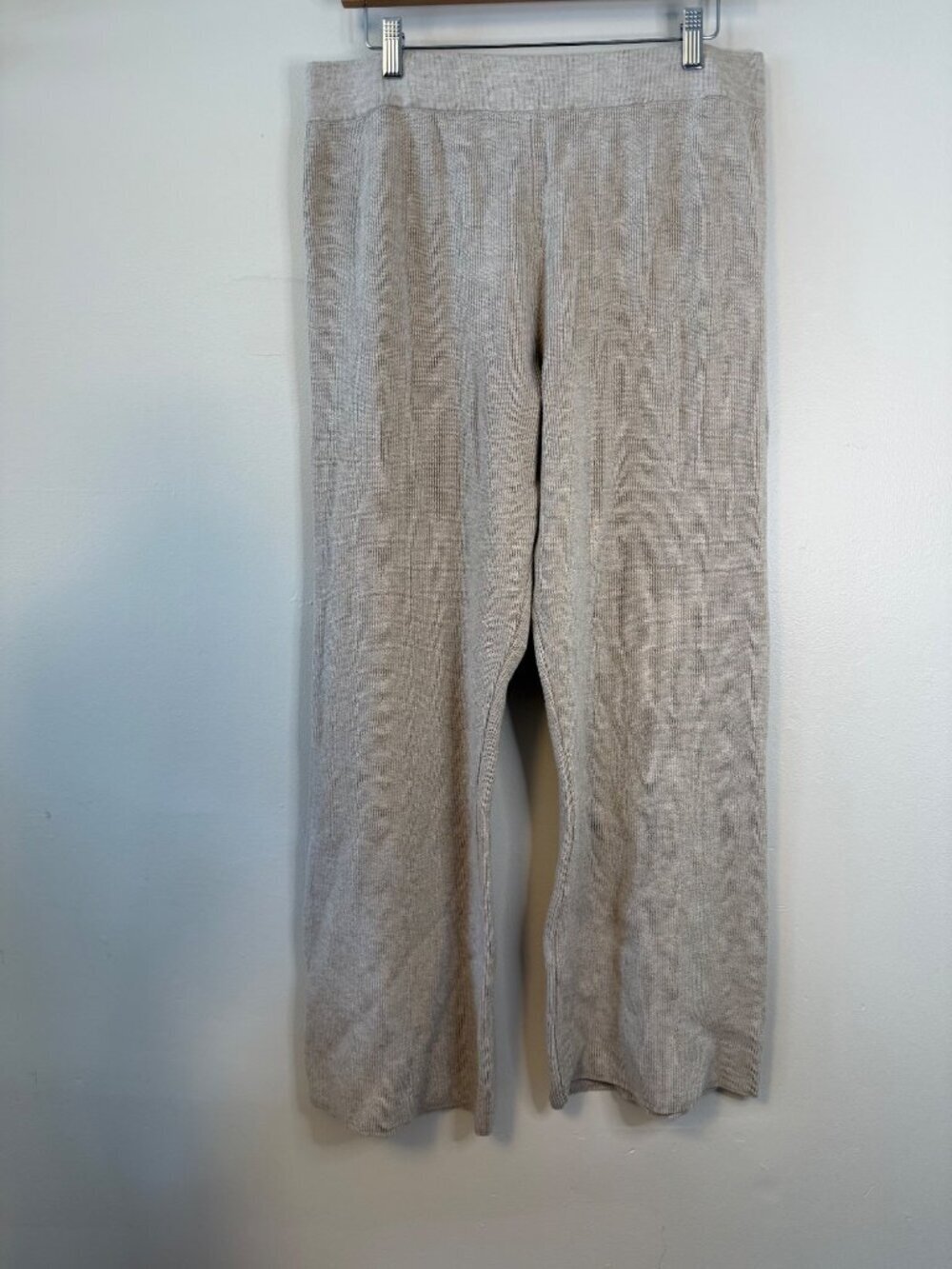 Cyrus Ribbed Knit Wide-Leg Lounge Pants Beige Oatmeal, Womens Large